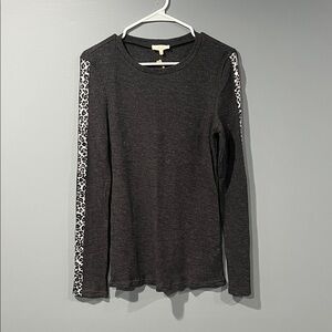 EASEL Charcoal Long Sleeve Top with Animal Print Stripes
